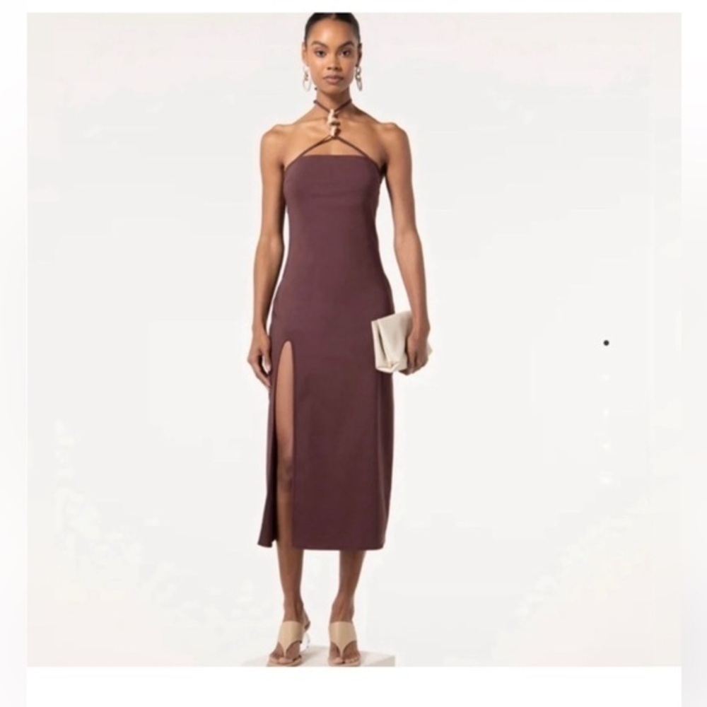 Cult Gaia Brown Castila Halterneck midi dress size large - Picture 2 of 16